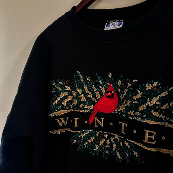 Vintage Black Winter Bird Crewneck Sweatshirt - Picture 3 of 6